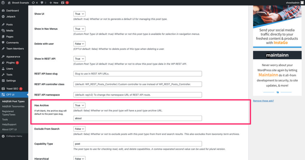10-Archive-Settings-1 - Showit Has Archive settings on CPT UI