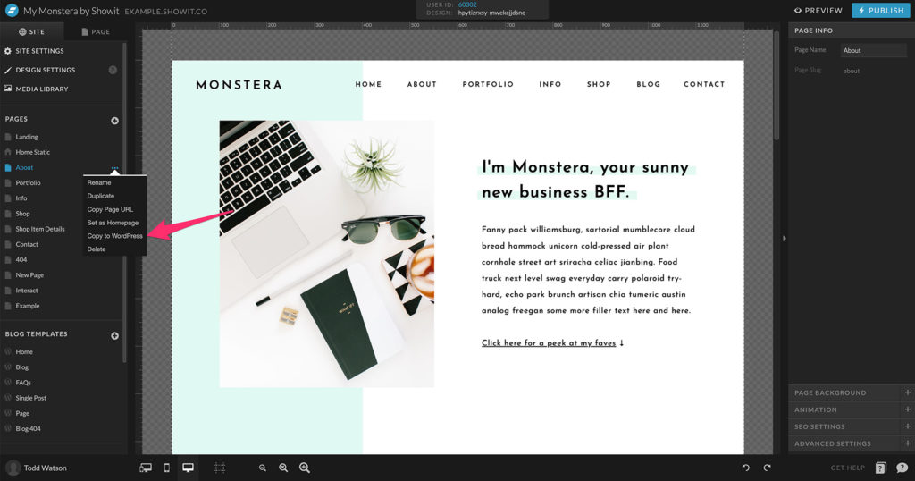 18-Copy-to-WordPress - Showit Showit app copying static page to WordPress blog template