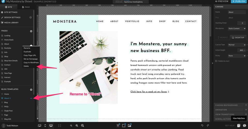 19-Delete-and-Rename - Showit Deleting and renaming pages on Showit
