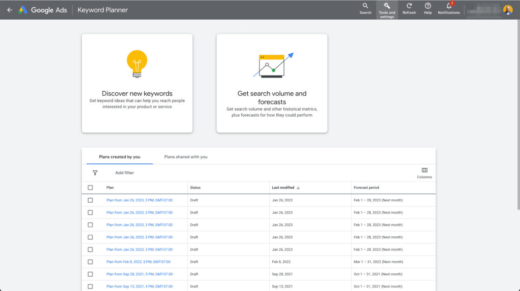 google-keyword-planner - Showit Google Keyword Planner Dashboard