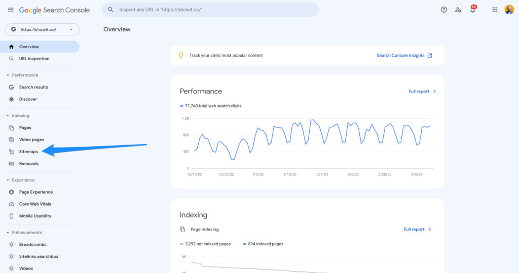 google-search-console-sitemap - Showit Screenshot of where to find Google search console map sitemap