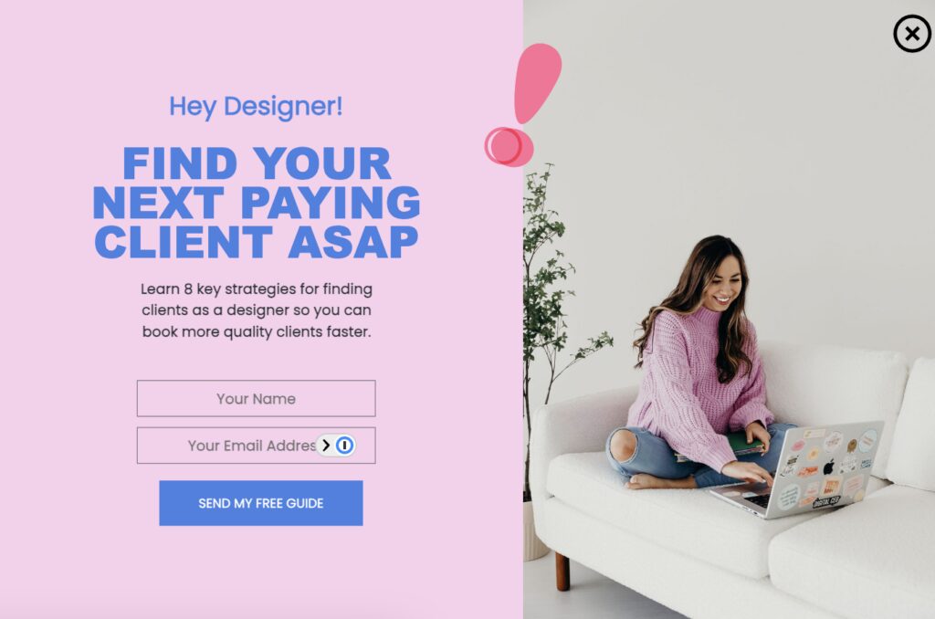 Showit Users BDOW! Features: Targeted and Personalized Pop-Up Example