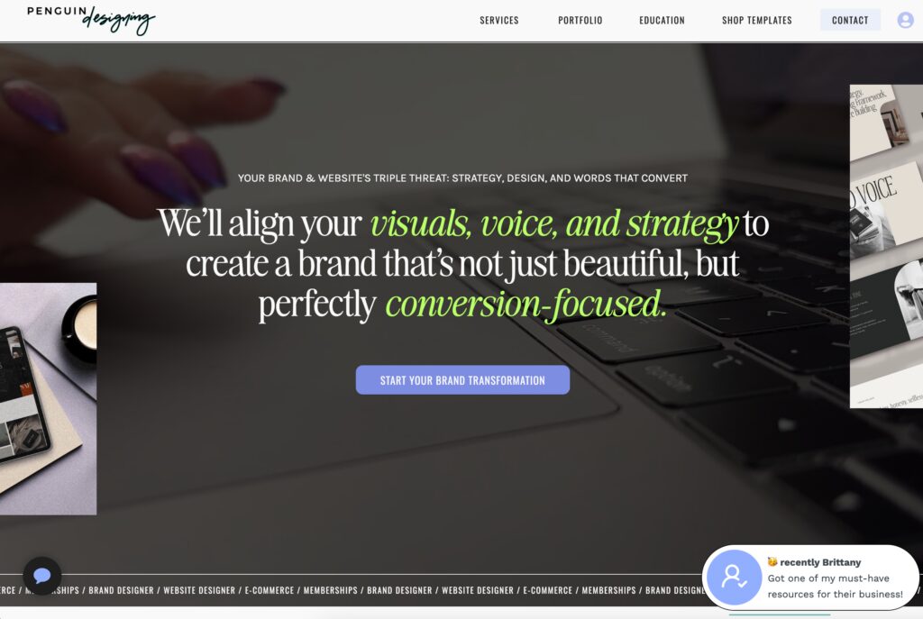 Showit Users BDOW! Features: Real-Time Social Proof Popups Example