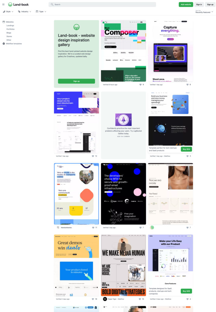 Land book website home page