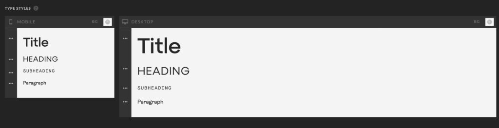 text-element-design-showit - Showit Design settings for different text elements in Showit