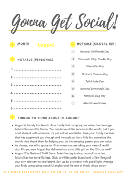 August Social Media Planning Calendar - Showit Plan Schedule Social Media Posts for Facebook and Instagram