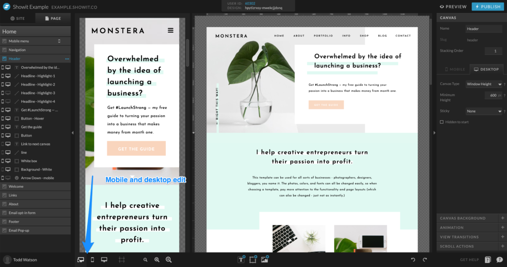 Showit vs SquareSpace Fluid Engine mobile and desktop editing/view