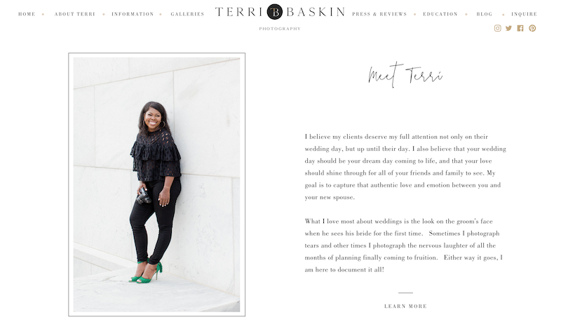 great example of photographer About Page