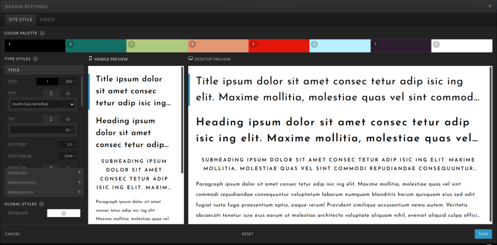 Showit Design Settings Image